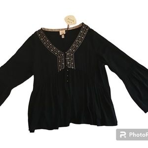 Knox Rose Boho Peasant Women’s Top Bell Sleeve Transitional Embroidered …